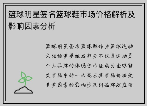 篮球明星签名篮球鞋市场价格解析及影响因素分析